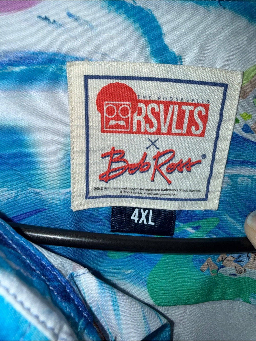 RSVLTS Men’s Bob Ross Surfing Graphic Shirt in Blue and Teal